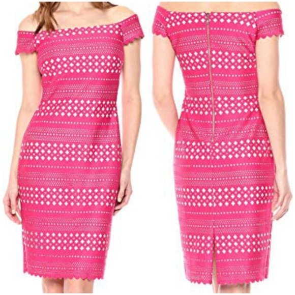 NWT Eliza J Pink Laser Cut Off Shoulder Dress Size 6